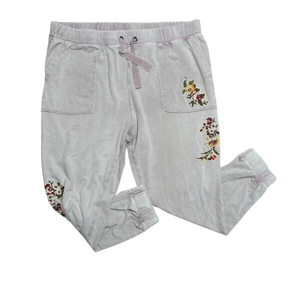 Sundance Size XL Pale Lavender Embroidered Jogger Sweatpants French Terry Boho - Picture 1 of 11
